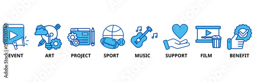 Sponsor icon set illustration contain event, art, project, sport, music, support, film and benefit.