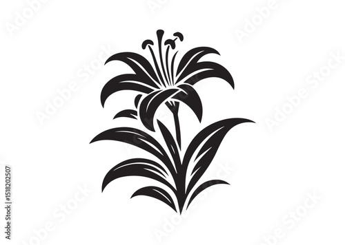 Lily with curved stem and leaves Silhouette Vector