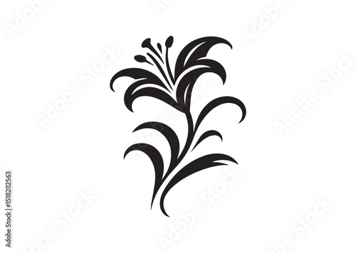 Lily with curved stem and leaves Silhouette Vector