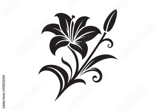 Lily with curved stem and leaves Silhouette Vector