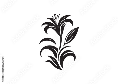 Lily with curved stem and leaves Silhouette Vector