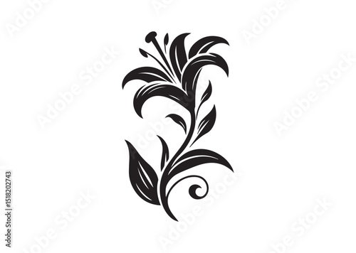 Lily with curved stem and leaves Silhouette Vector