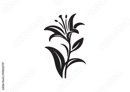Lily with curved stem and leaves Silhouette Vector