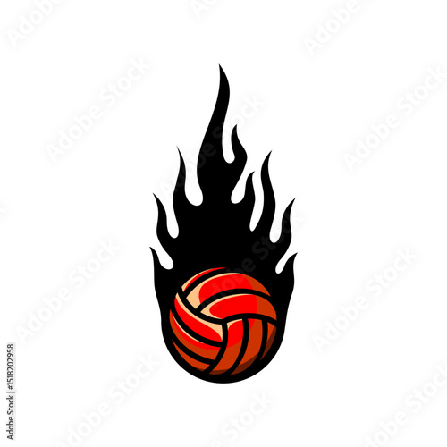 a volleyball ball with a blazing fire burning