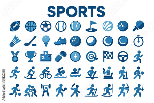 Set of icons for sports, fitness, and athletic activities including team and individual sports icon set