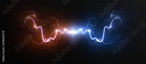 A powerful discharge of energy where blue and red electrical currents collide. Lighting effect for battle themes and scenes with high-voltage dynamics.