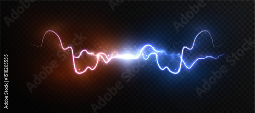 A powerful discharge of energy where blue and red electrical currents collide. Lighting effect for battle themes and scenes with high-voltage dynamics.