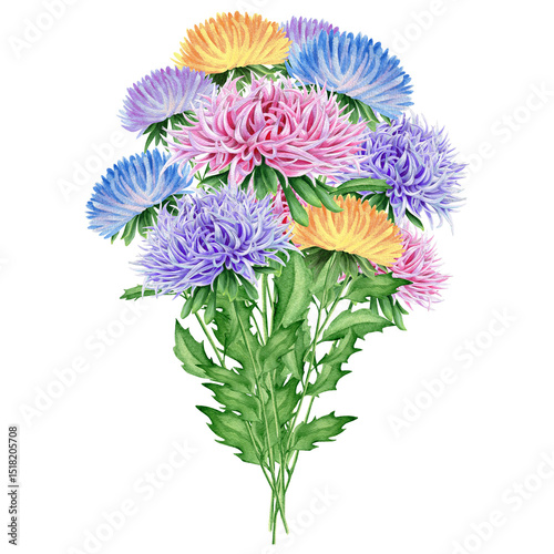 Fototapeta Naklejka Na Ścianę i Meble -  Watercolor bouquet of summer flowers