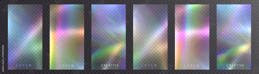 Rainbow light rays, lens flare, reflection effect from crystal, glass or gem. Vector realistic illustration set of light leak effect with spectrum glare, prism refraction, lens flare	