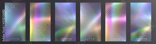 Rainbow light rays, lens flare, reflection effect from crystal, glass or gem. Vector realistic illustration set of light leak effect with spectrum glare, prism refraction, lens flare	