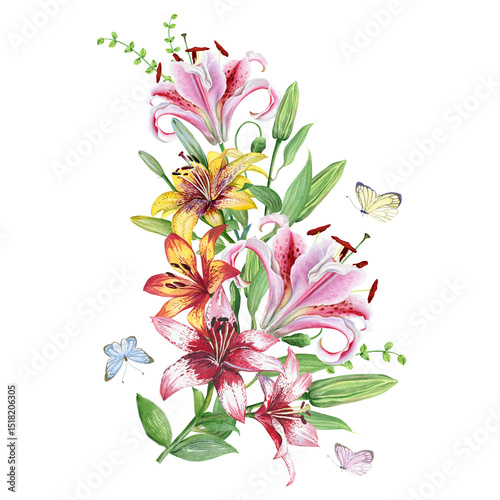 Fototapeta Naklejka Na Ścianę i Meble -  Watercolor bouquet of summer flowers
