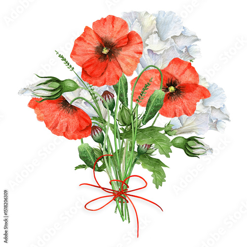 Fototapeta Naklejka Na Ścianę i Meble -  Watercolor bouquet of summer flowers