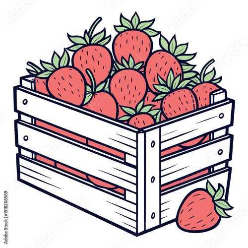 Fresh strawberries inside the wood storage box