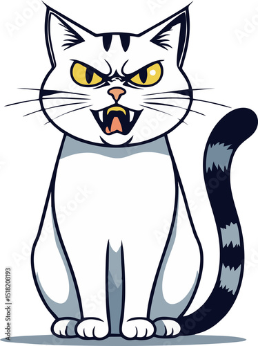 Картината върху платно A menacing white cat cartoon with glowing yellow eyes.