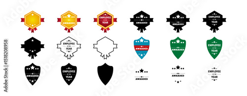 badge award set – employee of the year ribbon emblem icon collection vector