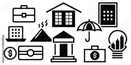 Financial and business icons isolated on white background