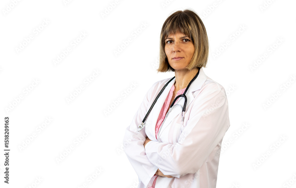 Confident female doctor posing with crossed arms on transparent background Confident female doctor posing with crossed arms on transparent background