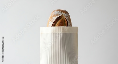 Freshly Baked Bread Loaf Emerging from a Textured Paper Bag