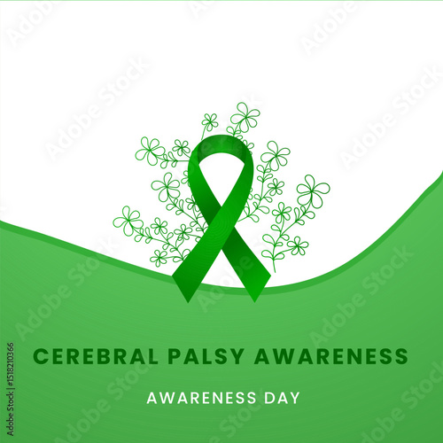 Cerebral Palsy awareness month background design with Green silk ribbon.