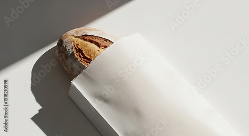 Sunlit Artisan Bread in a White Paper Bag