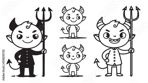 Adorable Cartoon Devil Characters Cute Imps with Pitchforks - Perfect for Halloween Designs
