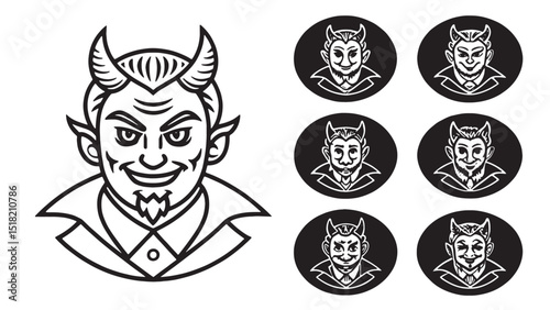 Devil Character Illustrations Line Art, Vector Graphics, and Icon Set for Design Projects