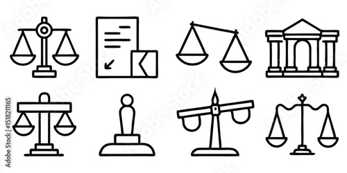 Law and justice icons isolated on white background