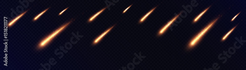 Flaming meteors with sparks and smoke on a dark background, creating the effect of a catastrophic fall. Ideal for themes of space, destruction and speed.