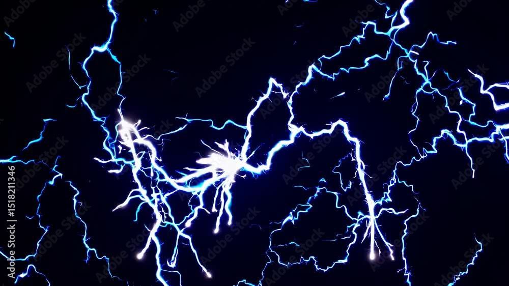 Electric current branching across dark surface, generating intense visual energy with crackling lightning-like patterns
