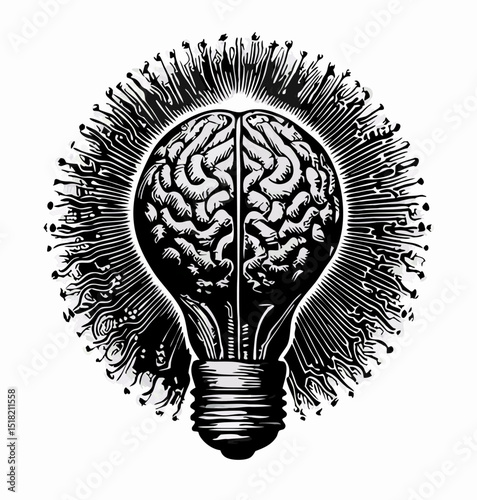 Brain Inside Light Bulb: Idea, Innovation, Creativity Concept