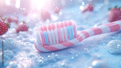 Pastel pink toothbrush with strawberry