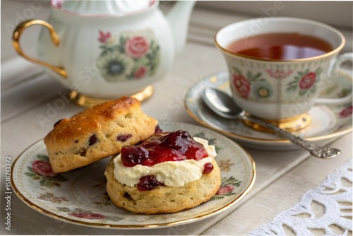Scone & Jam Set (Plain and raisin scone + strawberry jam + clotted cream + hot tea)