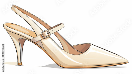 Ivory kitten heels with slingback strap displayed on white, featuring a modest heel height, pointed toe, and graceful detail perfect for office wear or semi-formal chic looks.