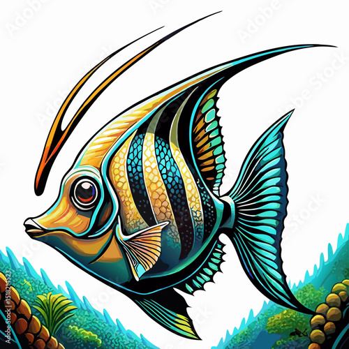 Vibrant Moorish Idol Fish Illustration, Tropical Reef Artwork