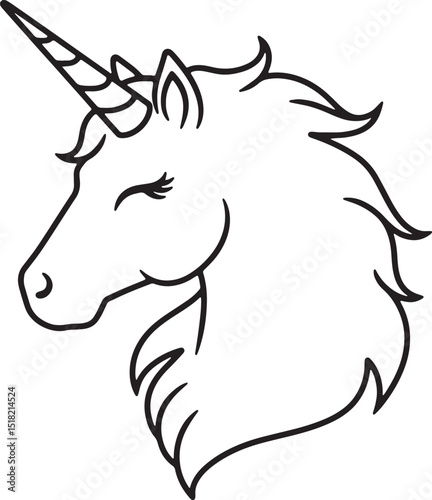 Enchanted Unicorn Head Line Art Magical Creature Illustration, Mystical Horse Design