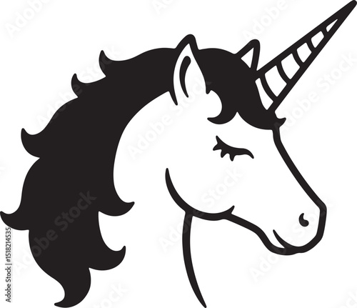 Majestic Unicorn Head Illustration Elegant Black and White Design
