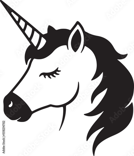 Serene Unicorn Head Illustration Magical Creature, Mythical Horse, Fantasy Art, Black and White Design