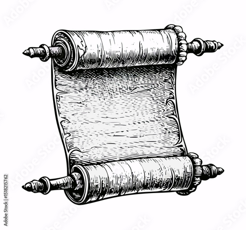 Hand-drawn Antique Scroll Illustration, Blank Parchment