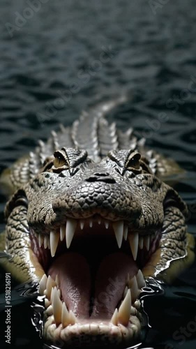 A crocodile is swimming in the water