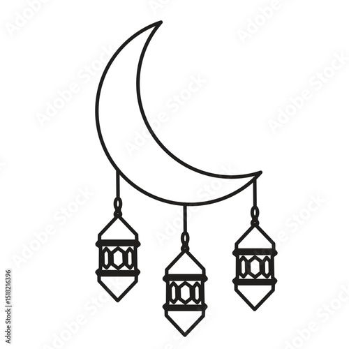 Crescent moon and lantern icon vector. crescent moon and lantern icon vector for Ramadan background, vector to add decoration for Ramadan greeting.