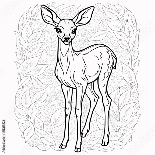 Cute Baby Deer Line Art Coloring Page
