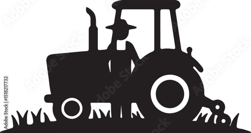 Vintage Tractor Silhouette Farming, Agriculture, Rural Life, Countryside Illustration