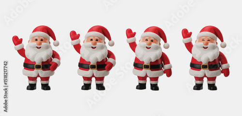 Four Cheerful 3D Rendered Santa Clauses Waving