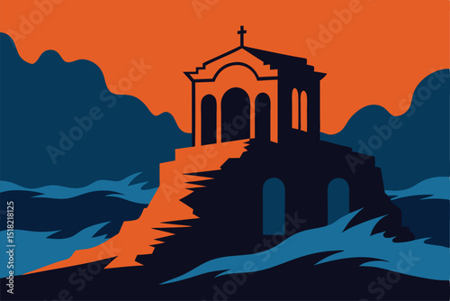 vector illustration of church in the morning