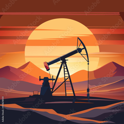 Silhouette of Oil Pumpjack at Sunset
