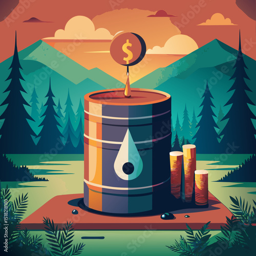 Oil Barrel with Dollar Sign and Leaking Drop