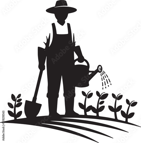 Silhouette of a Farmer Tending to His Crops A Symbol of Agriculture and Hard Work