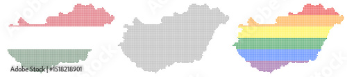 Rhombus dots Hungary map. Hungarian dotted pixel map in flag, grey and LGBT pride colors. Vector illustration