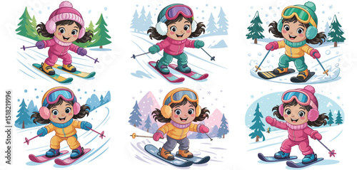 Adorable Little Girls Skiing in Winter Wonderland