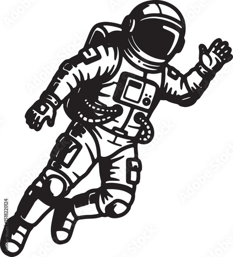 Astronaut in Space A Vintage Illustration of a Spaceman Floating in the Cosmos